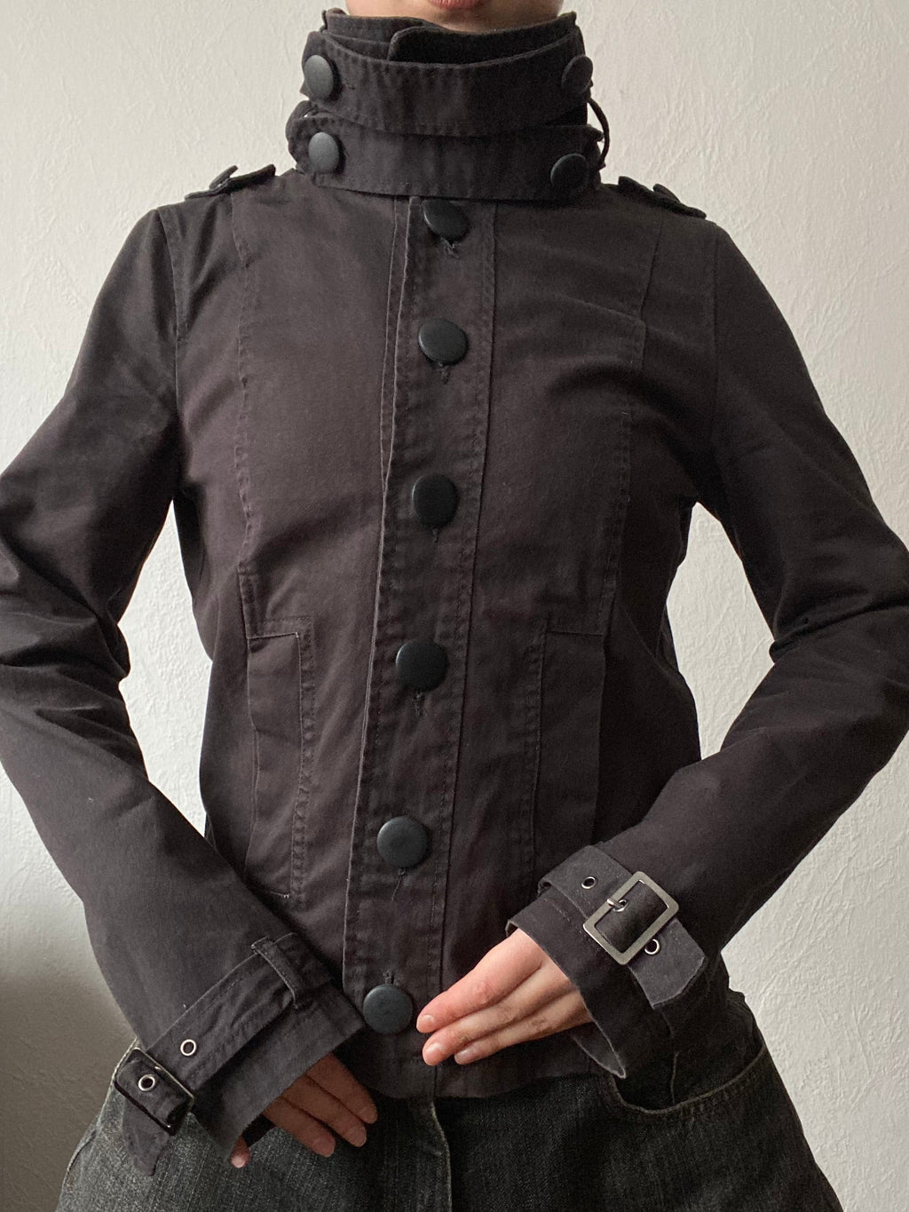 Vintage 100% cotton high neck short light jacket buttoned