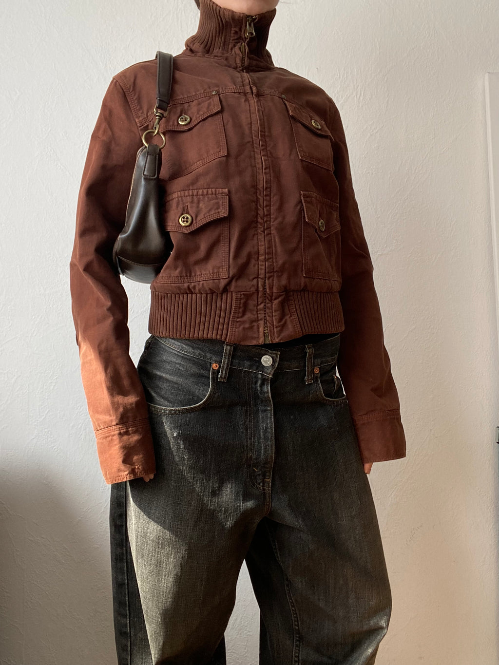 Vintage 100% cotton short bomber jacket light spring summer