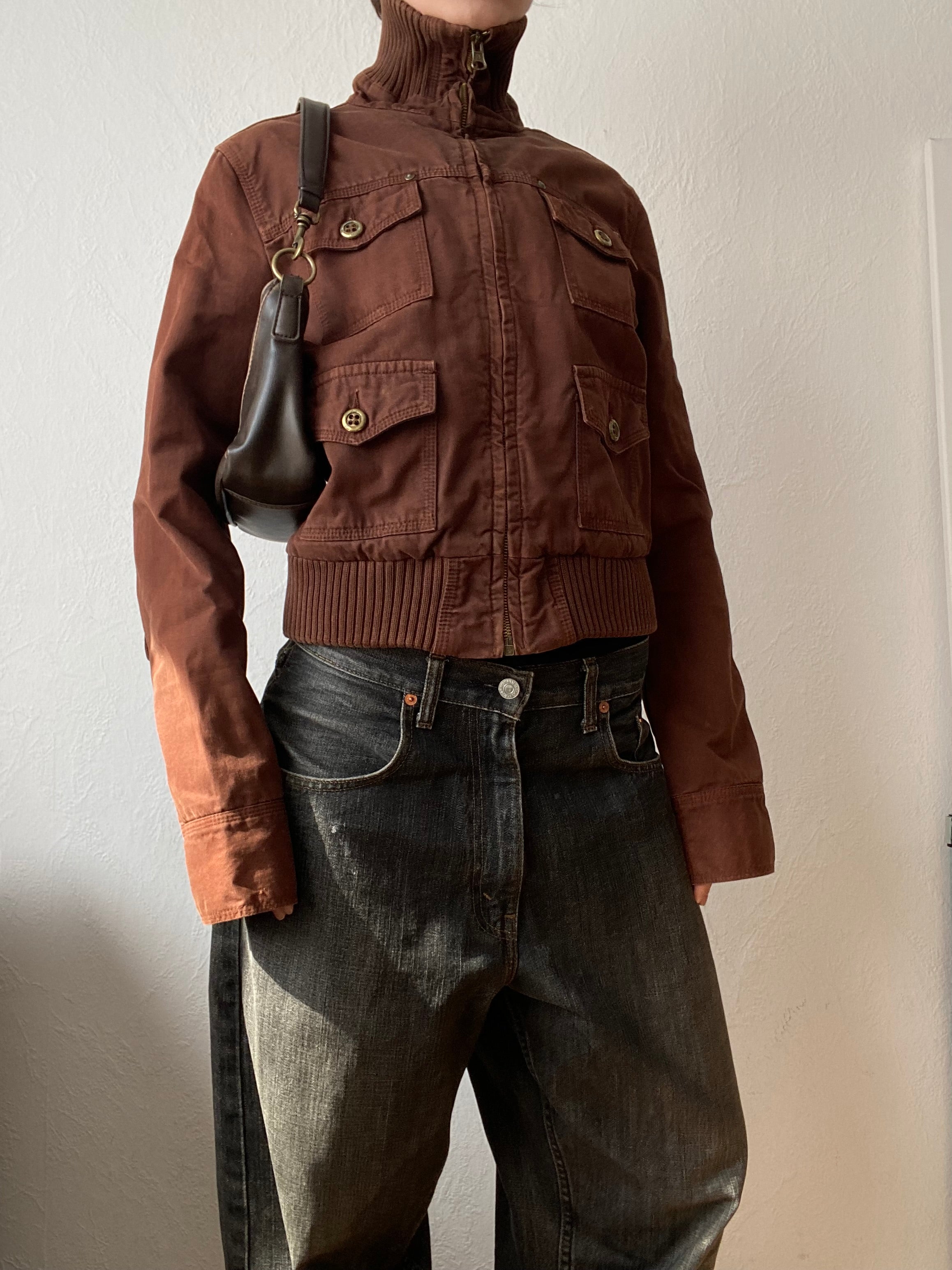 Vintage 100% cotton short bomber jacket light spring summer