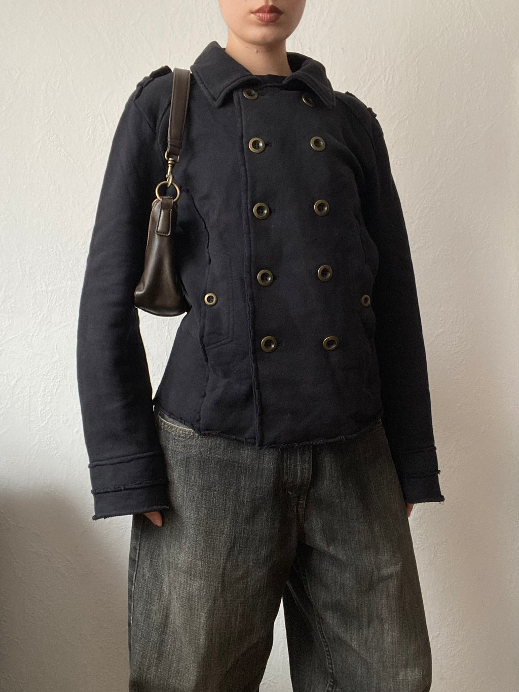 Vintage buttoned short Napoleon sweater jacket spring summer Cotton blend