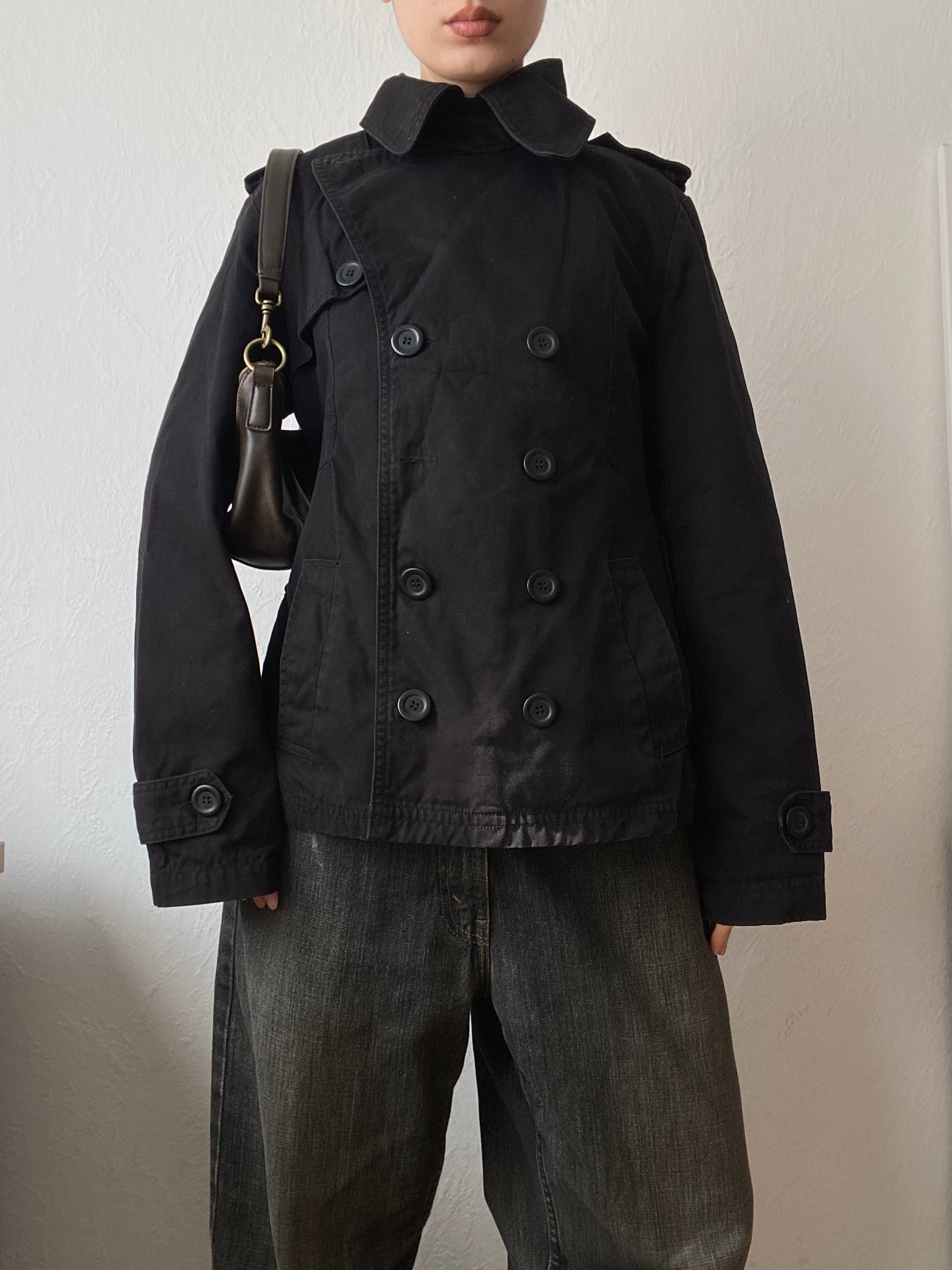 Vintage 100% cotton light short jacket pea coat unique neck