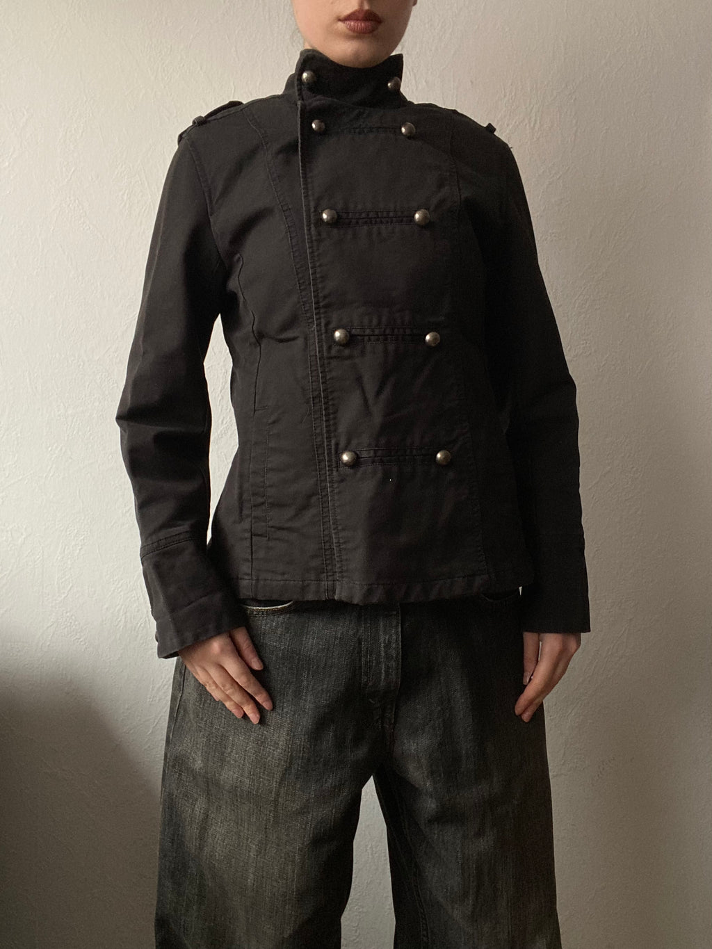 Vintage 100% cotton short light jacket pea coat Metall buttons