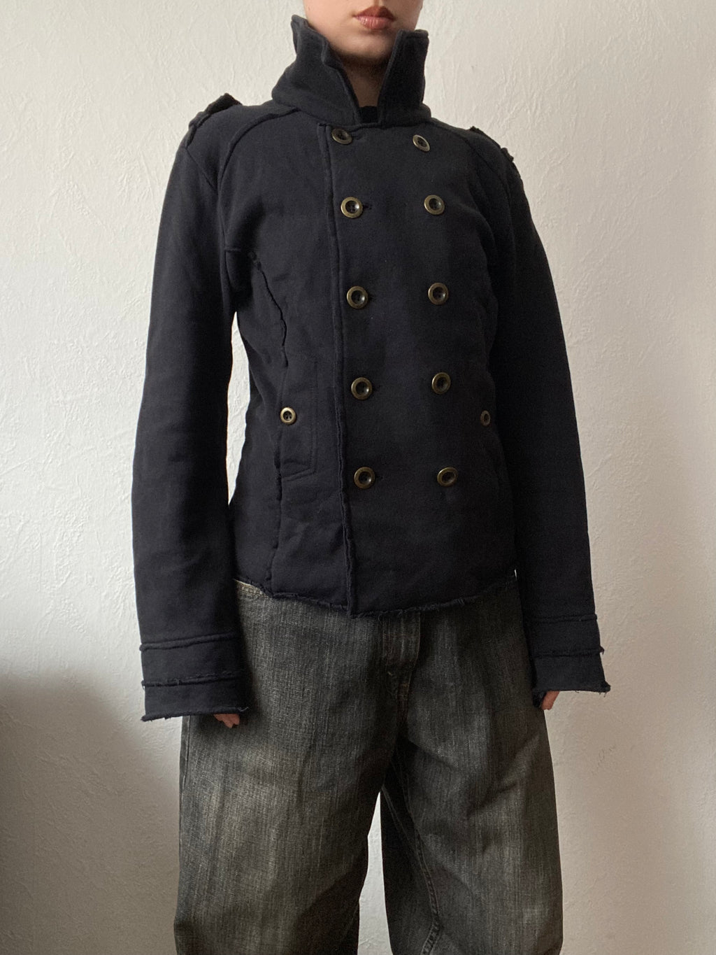 Vintage buttoned short Napoleon sweater jacket spring summer Cotton blend