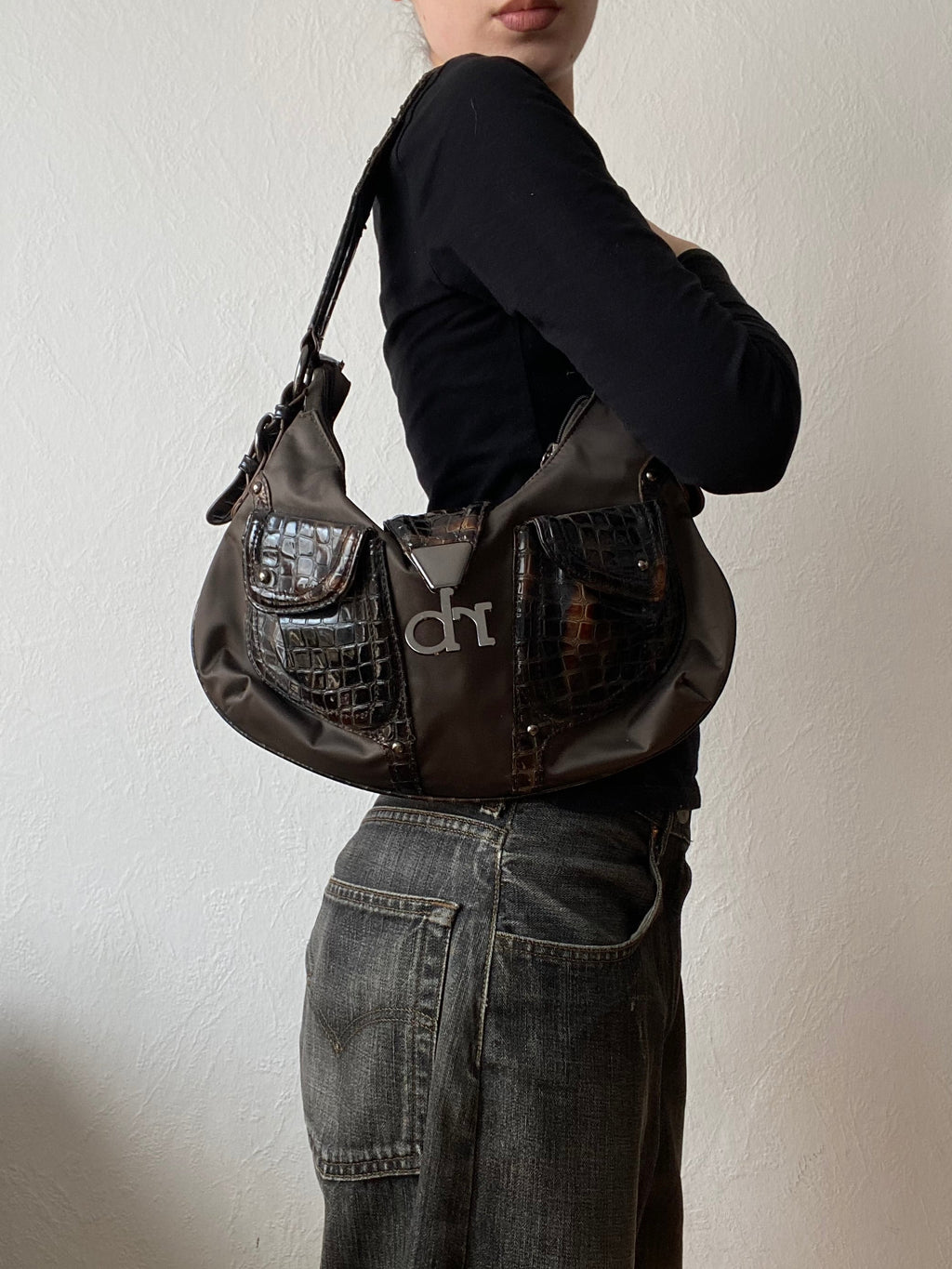 Vintage shoulderbag crocodile details