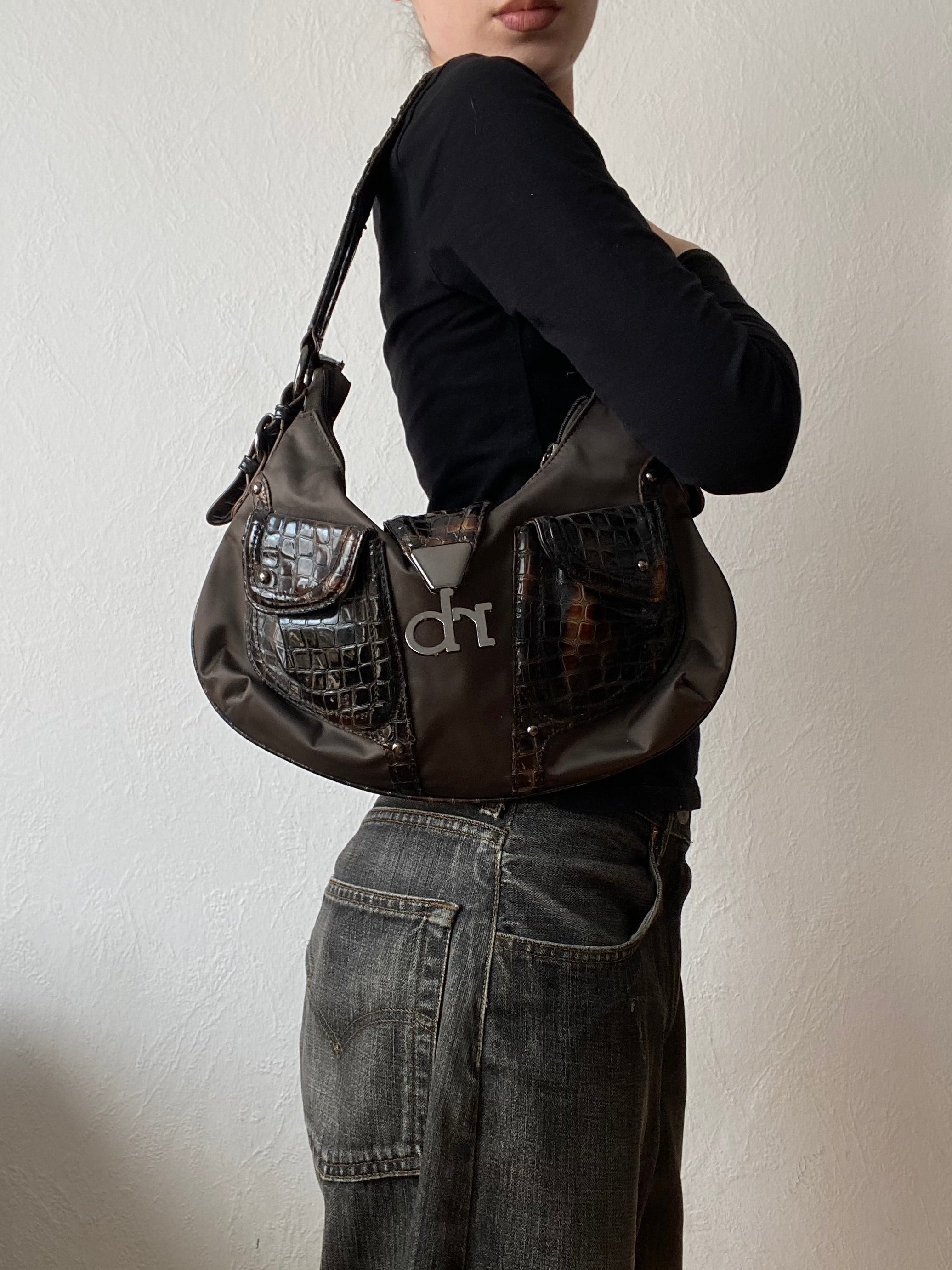 Vintage shoulderbag crocodile details