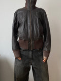 Vintage genuine leather short bomber jacket with natural patina