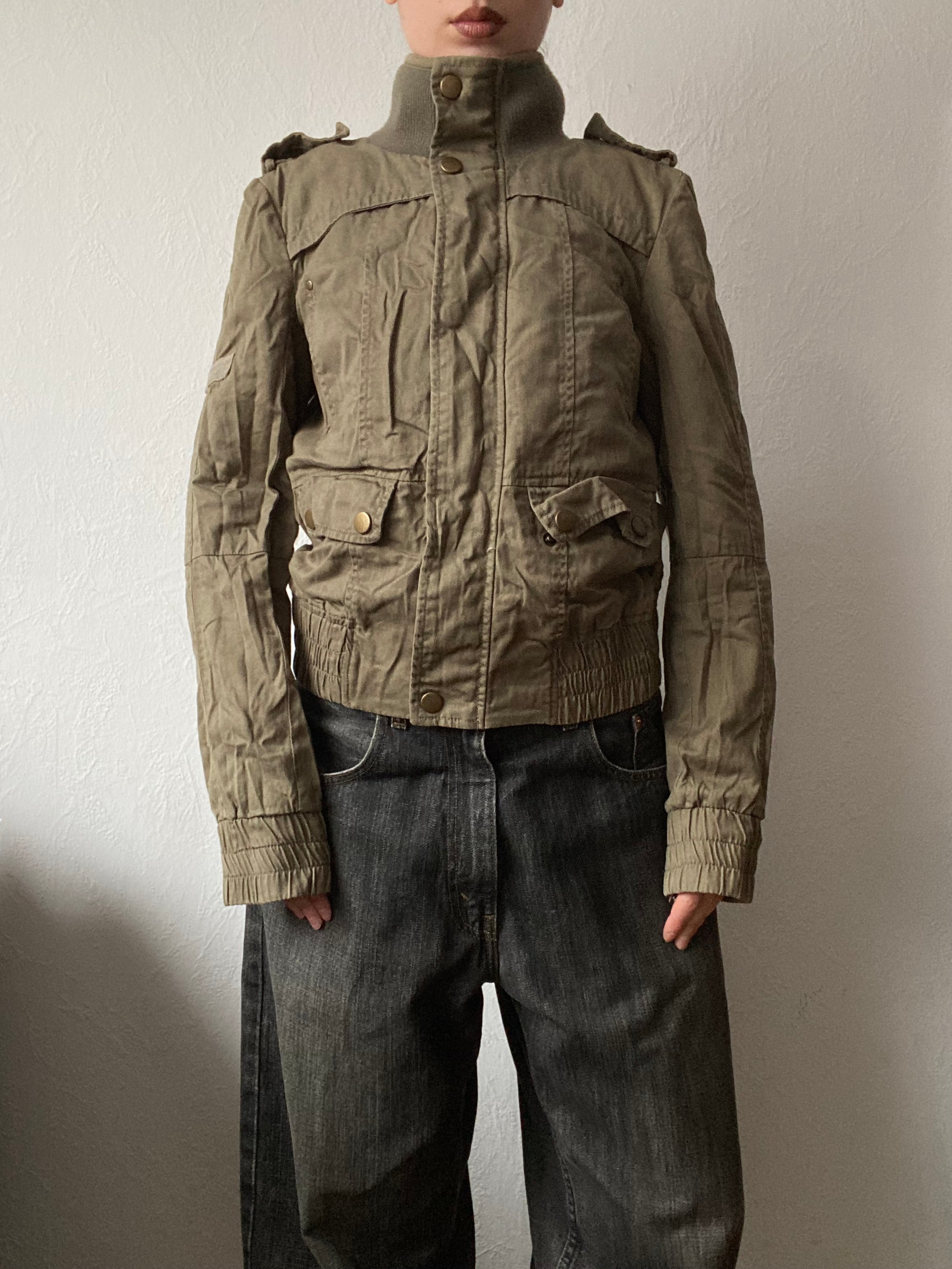 Vintage 100% cotton short light bomber jacket high neck spring summer