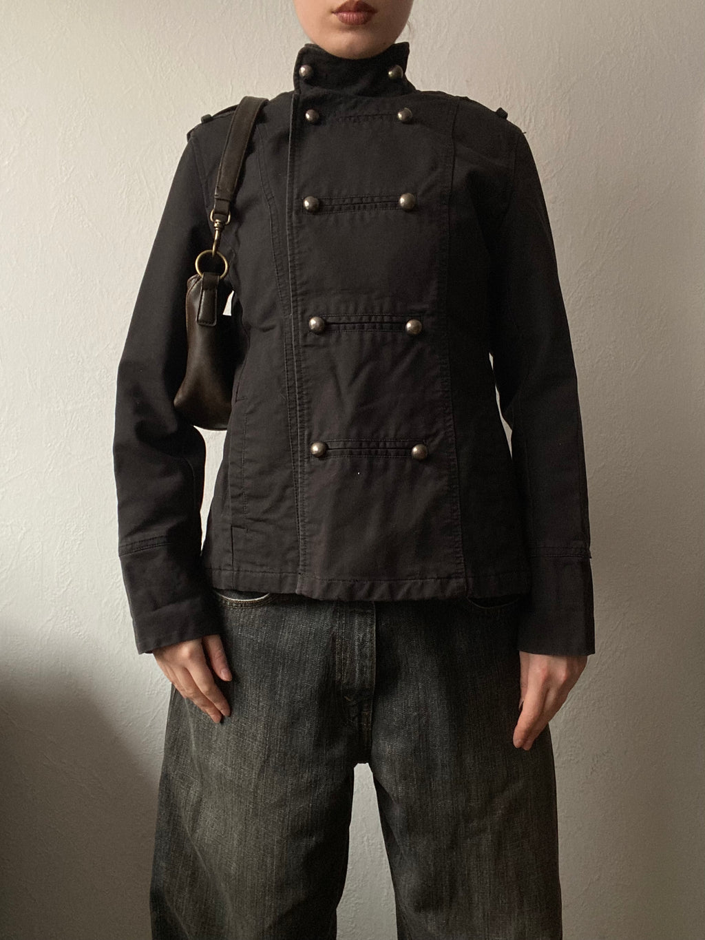 Vintage 100% cotton short light jacket pea coat Metall buttons