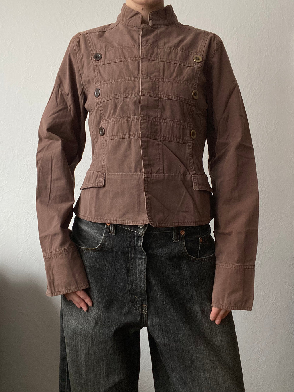 Vintage 100% Cotton Brown Napoleon Spring Jacket short