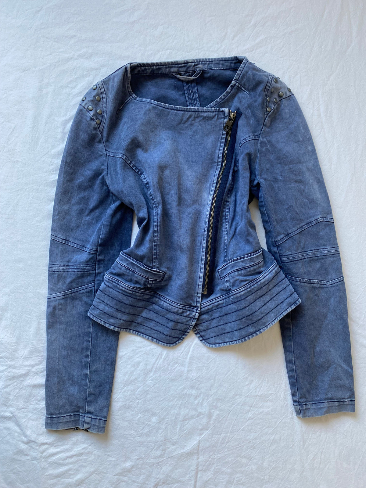 Vintage 98% cotton short light blazer jacket asymmetrical studded shoulders spring summer