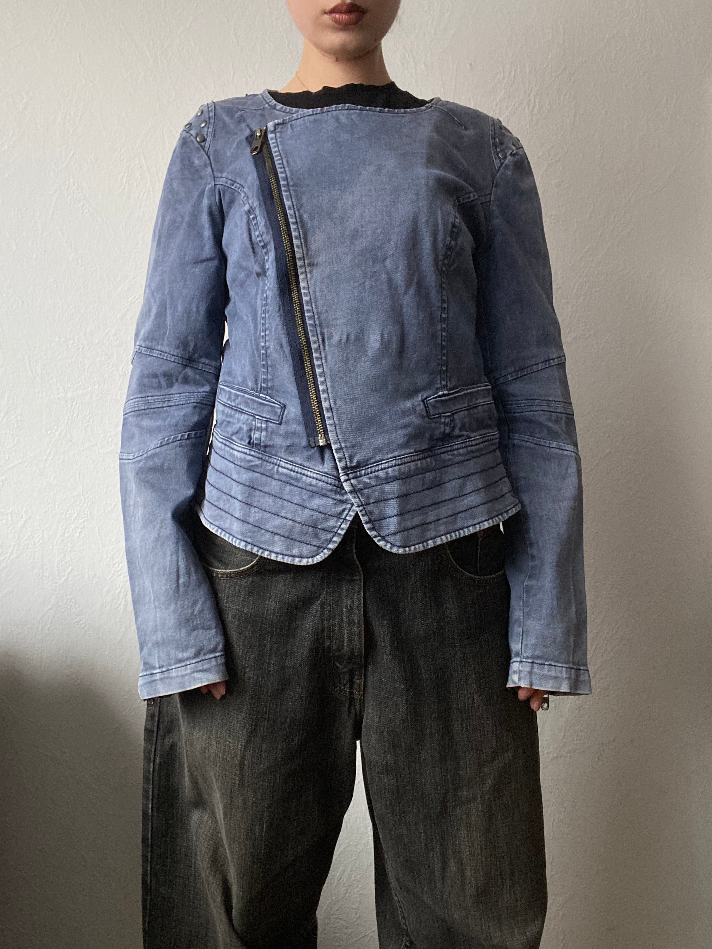Vintage 98% cotton short light blazer jacket asymmetrical studded shoulders spring summer