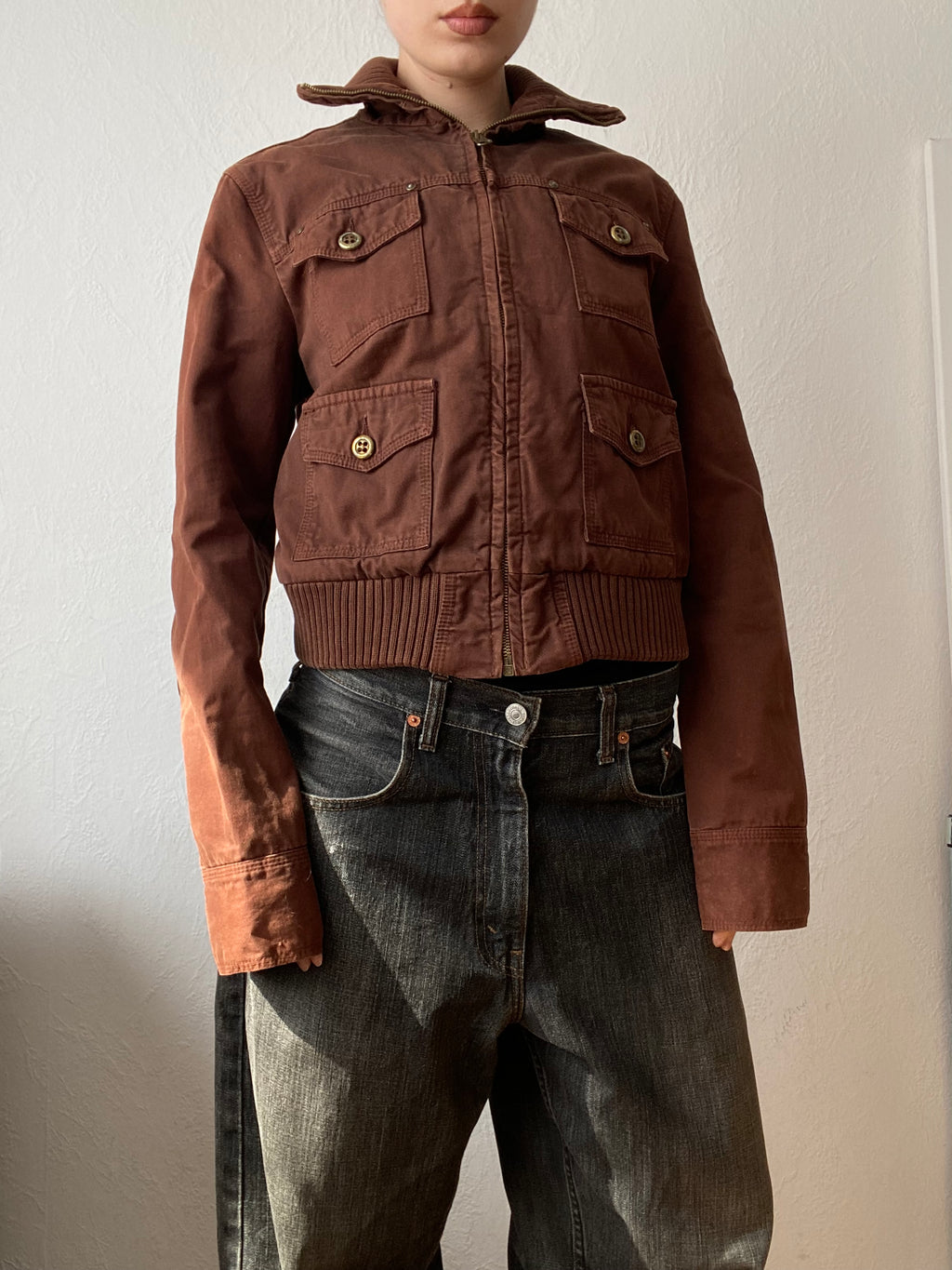 Vintage 100% cotton short bomber jacket light spring summer