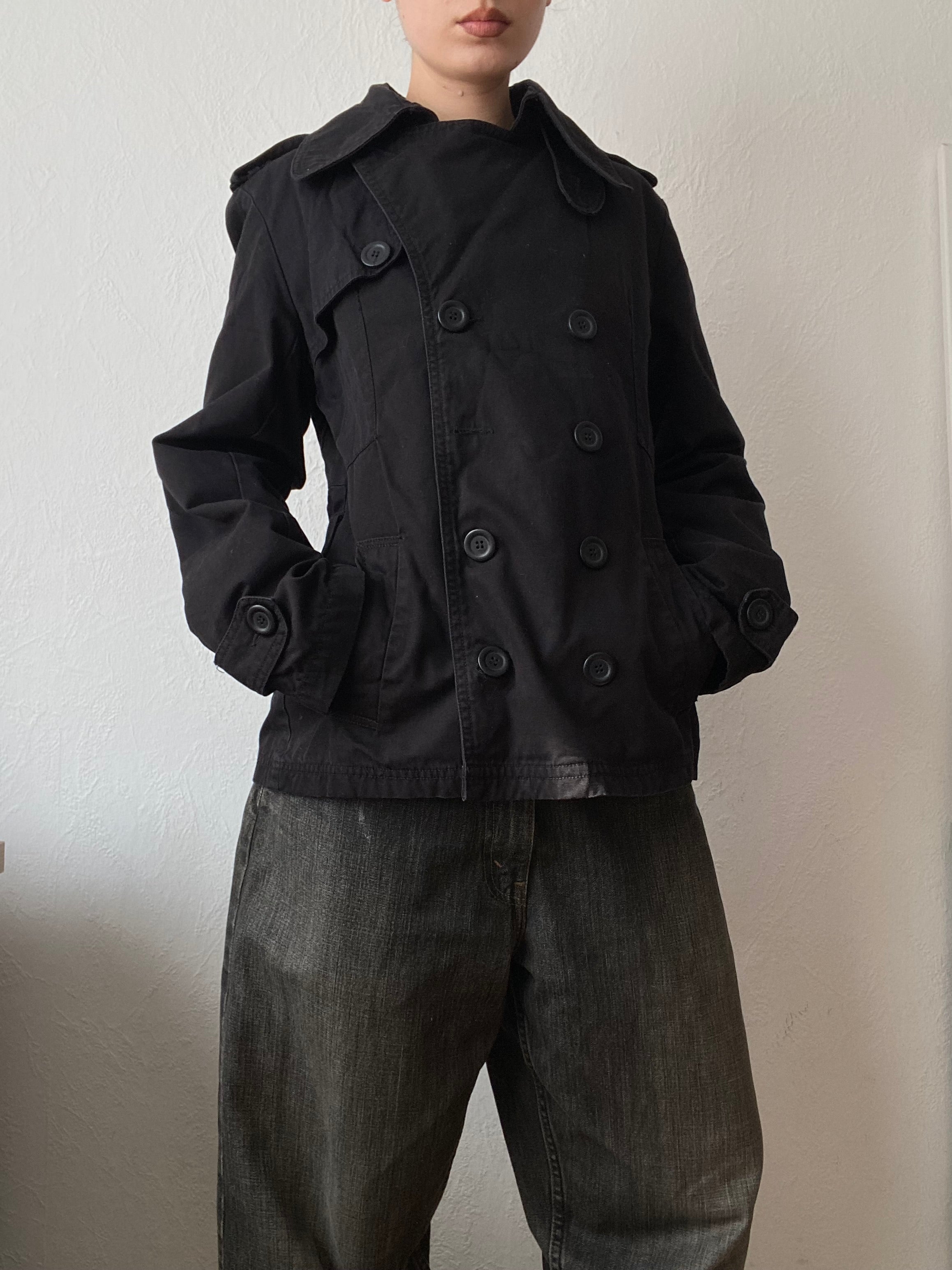 Vintage 100% cotton light short jacket pea coat unique neck