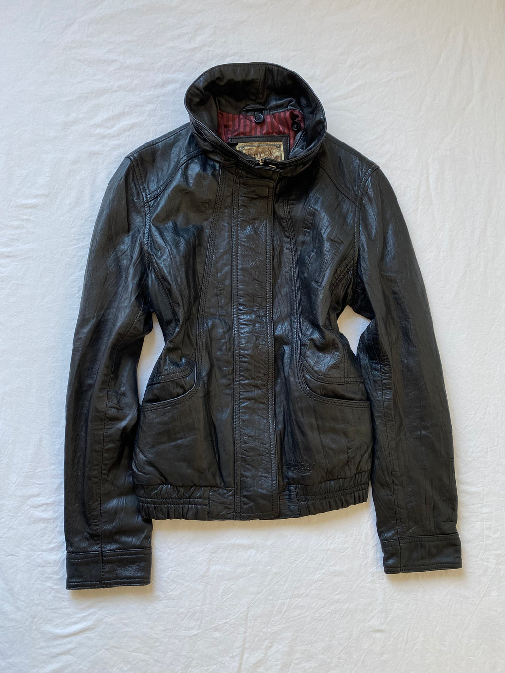 Vintage genuine leather Kaporal short bomber jacket high neck in between seasons