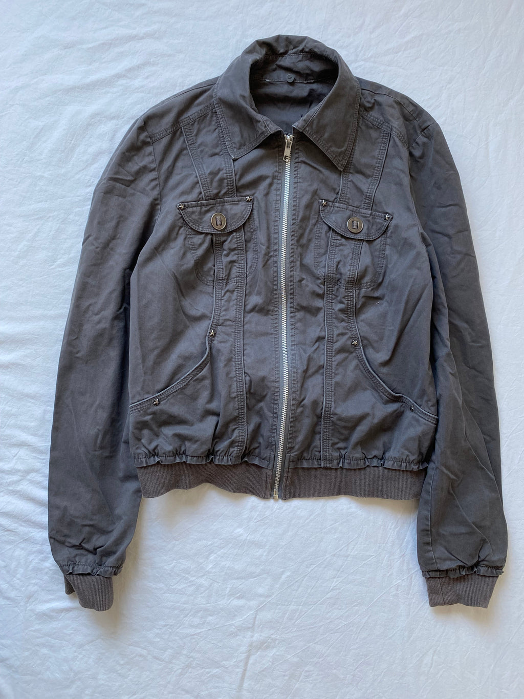 Vintage 100% cotton short bomber jacket taupe