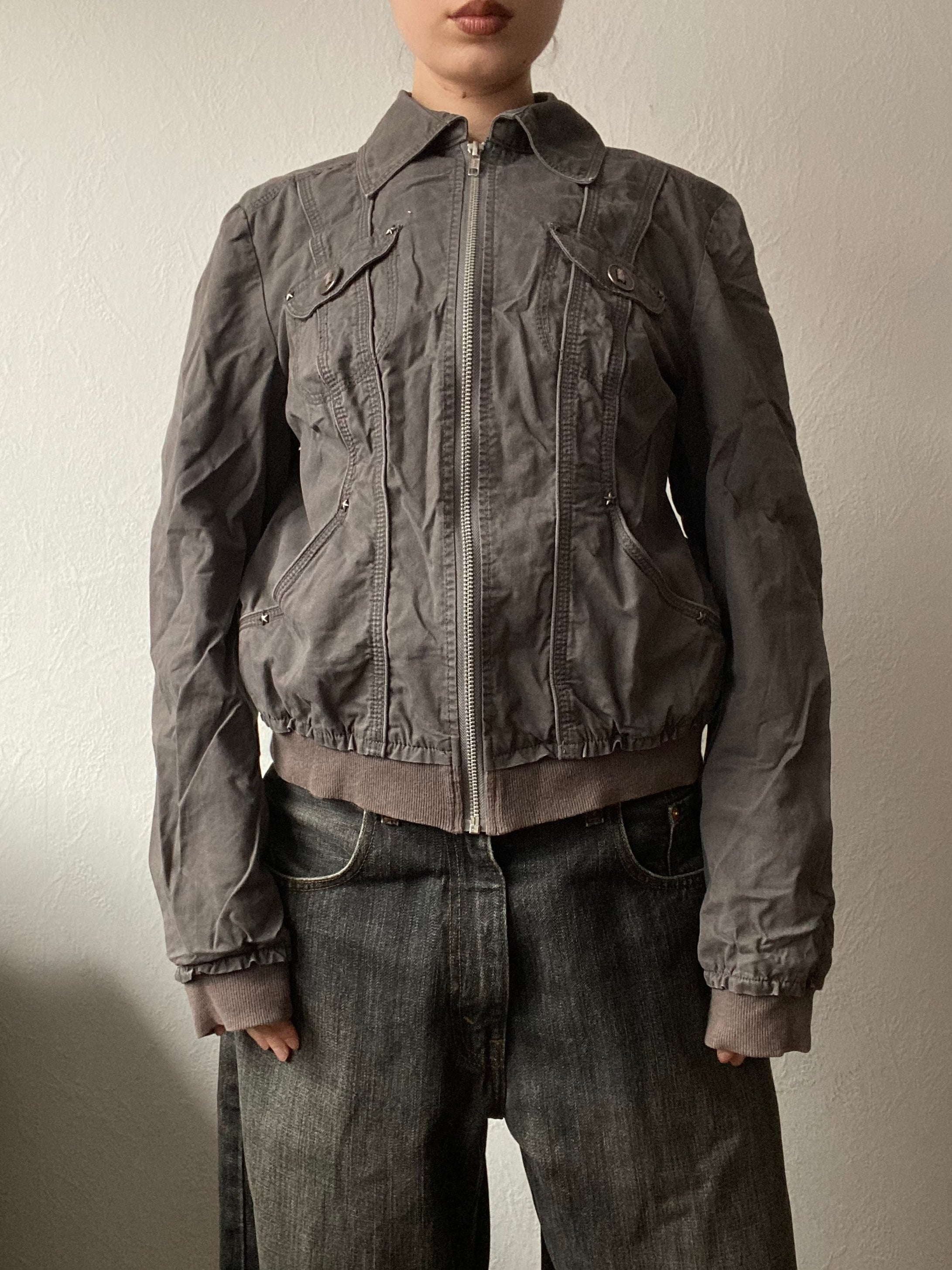 Vintage 100% cotton short bomber jacket taupe