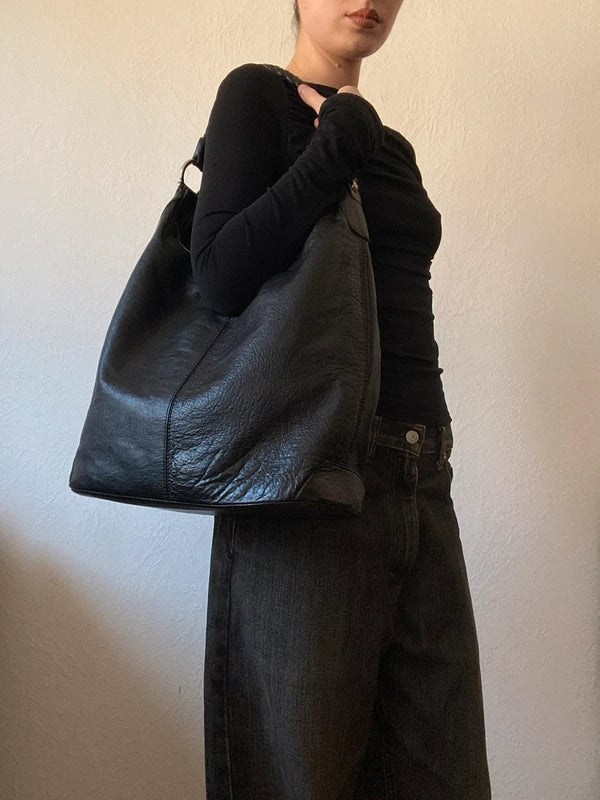 Vintage Genuine Leather Bucket Shoulder Bag
