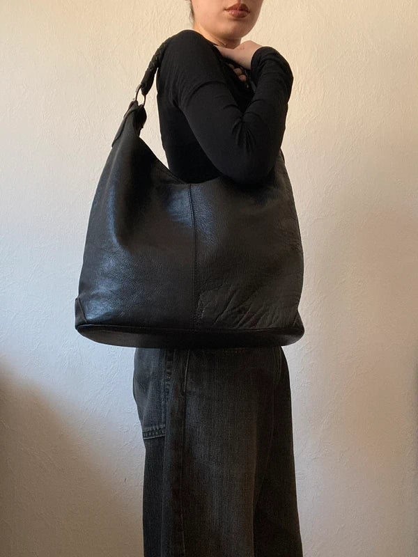 Vintage Genuine Leather Bucket Shoulder Bag