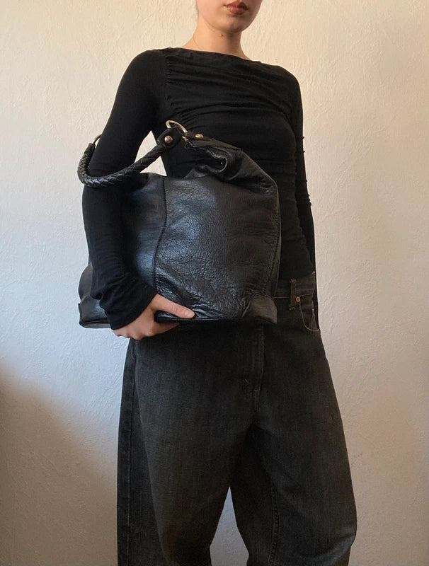Vintage Genuine Leather Bucket Shoulder Bag