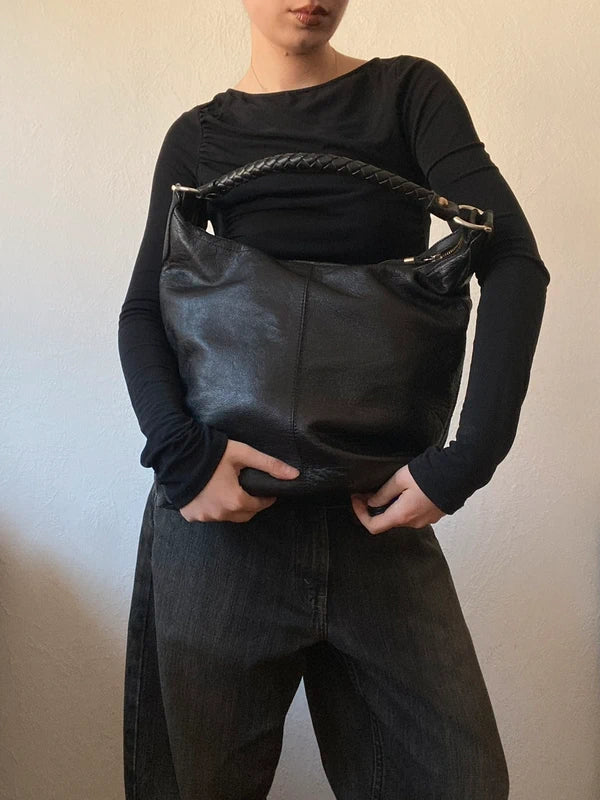 Vintage Genuine Leather Bucket Shoulder Bag