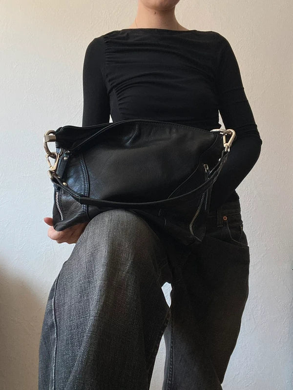 Vintage Leather Handbag - Black