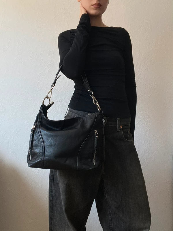 Vintage Leather Handbag - Black